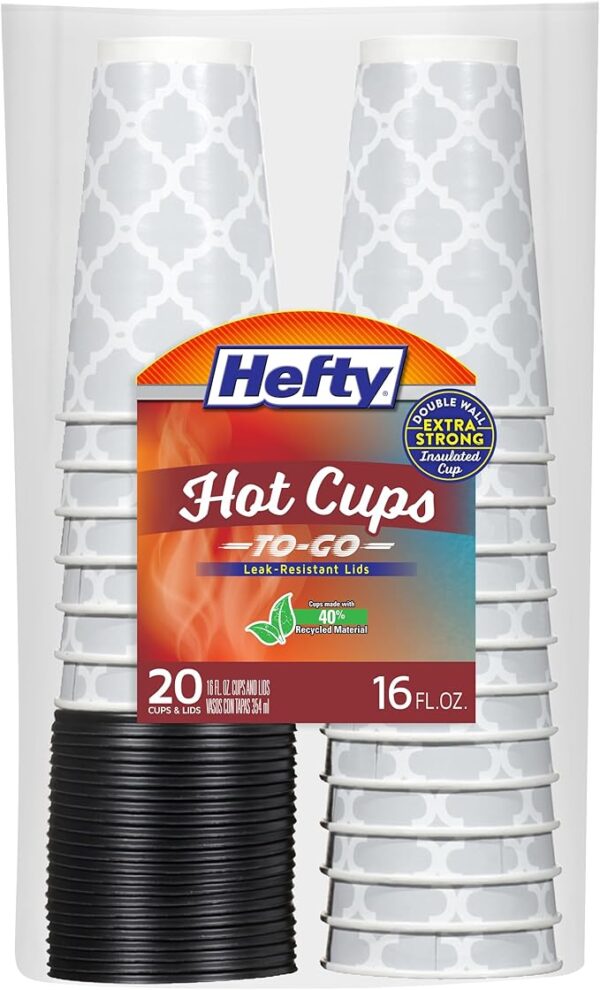 Limited time deal 24% off Hefty Paper Disposable Hot Cups with Lids, 16 Ounce, 20 Count