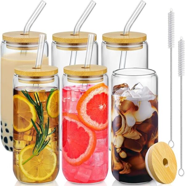 Limited time deal 23% off Drinking Glasses with Bamboo Lids and Glass Straw