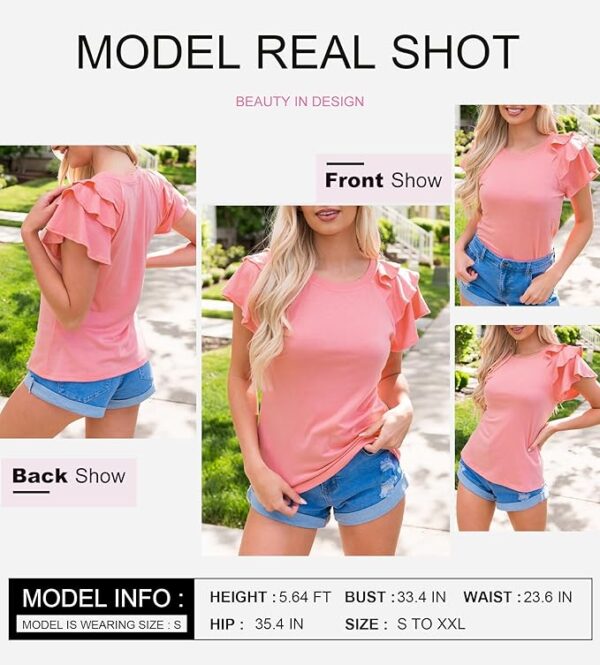 Limited time deal 31% off SHEWIN Womens Summer Tops Ruffle Short Sleeve T Shirts Casual Slim Fit - Image 3