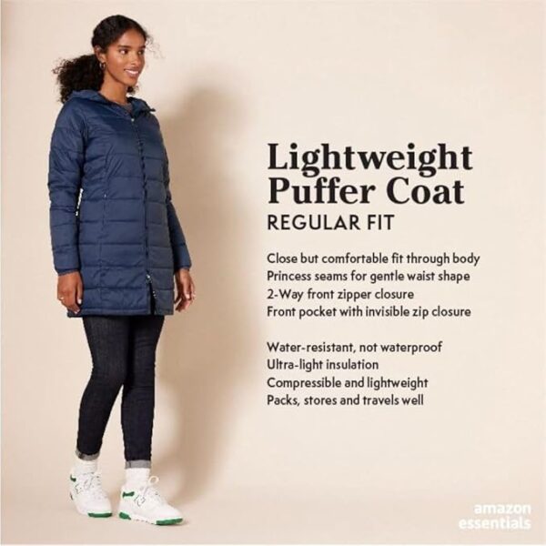 Limited time deal 22% off Amazon Essentials Women's Lightweight Full-Zip Water-Resistant Hooded Puffer Coat - Image 3