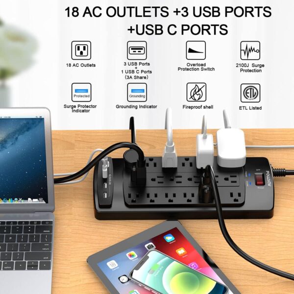 Limited time deal 40% off 18 Outlets Surge Protector Power Strip - Image 3