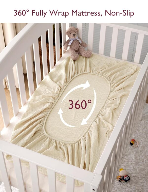 Limited time deal 18% off Momcozy Muslin Fitted Mini Crib Sheets - Image 3