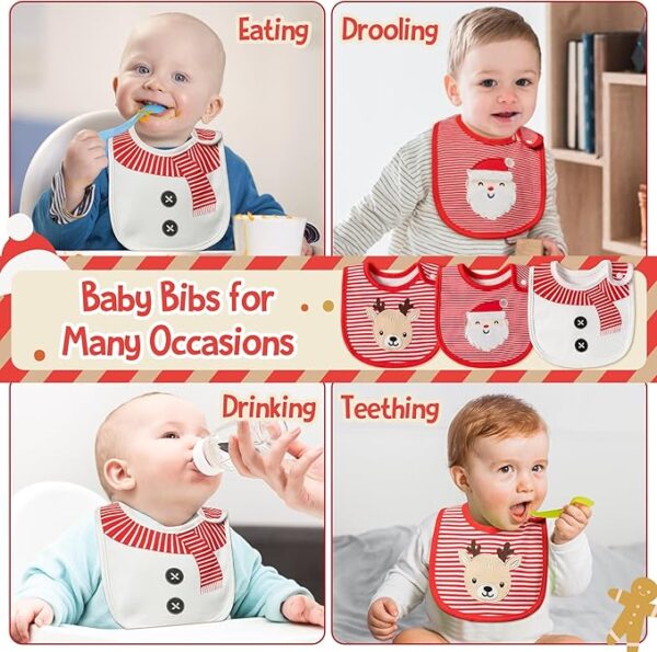 Limited time deal 58% off 3Pcs Christmas Baby Cotton Bibs with Resin Button - Image 3