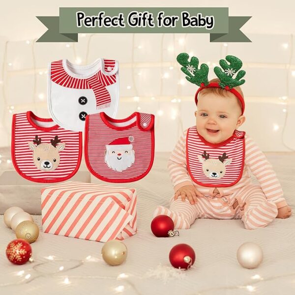 Limited time deal 58% off 3Pcs Christmas Baby Cotton Bibs with Resin Button - Image 2